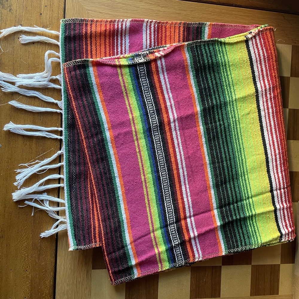 Mexican Sarape Striped Pink Colorful Table Runner Bed Runner 104 inches‎